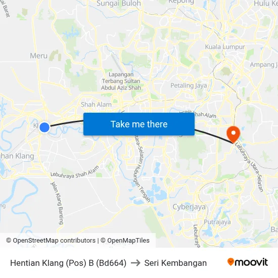 Hentian Klang (Pos) B (Bd664) to Seri Kembangan map