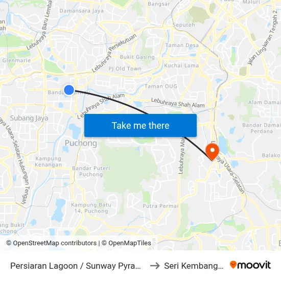 Persiaran Lagoon / Sunway Pyramid to Seri Kembangan map