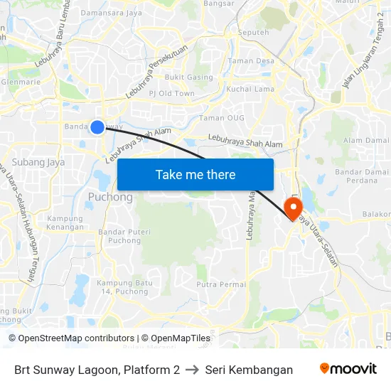 Brt Sunway Lagoon, Platform 2 to Seri Kembangan map