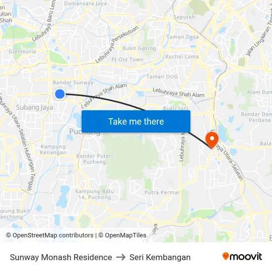 Sunway Monash Residence to Seri Kembangan map