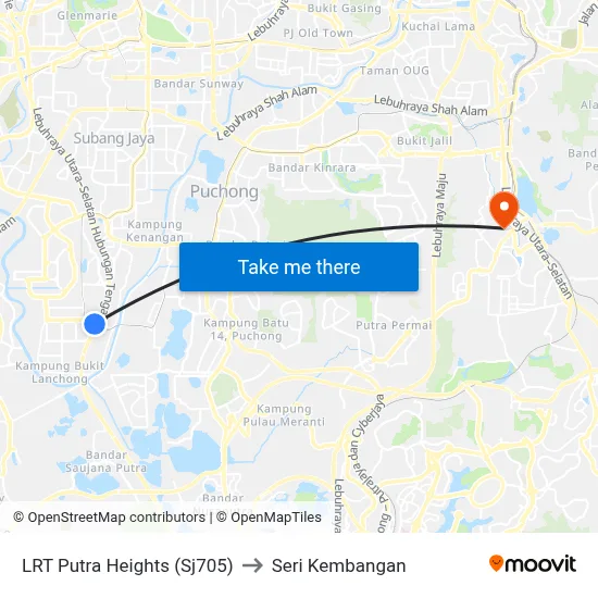 LRT Putra Heights (Sj705) to Seri Kembangan map