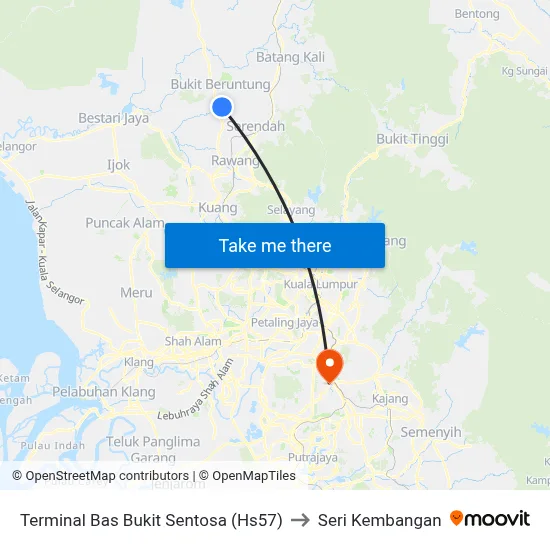 Terminal Bas Bukit Sentosa (Hs57) to Seri Kembangan map