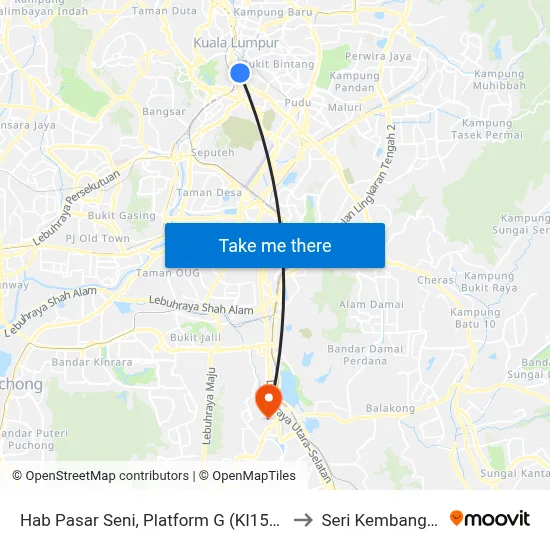 Hab Pasar Seni, Platform G (Kl1596) to Seri Kembangan map
