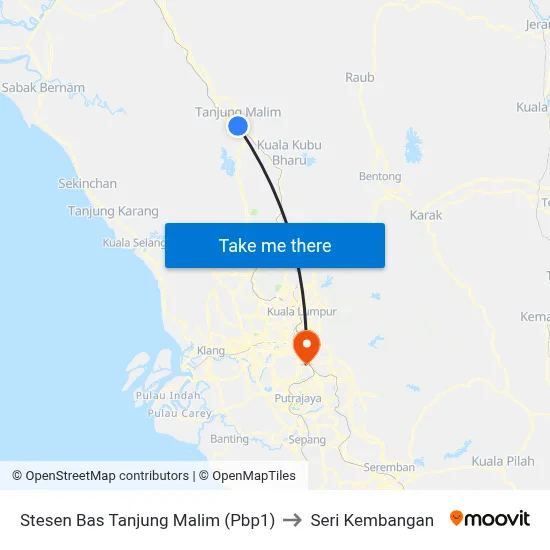 Stesen Bas Tanjung Malim (Pbp1) to Seri Kembangan map