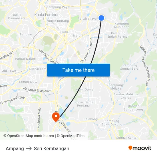 Ampang to Seri Kembangan map