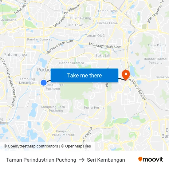 Taman Perindustrian Puchong to Seri Kembangan map
