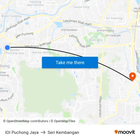 IOI Puchong Jaya to Seri Kembangan map