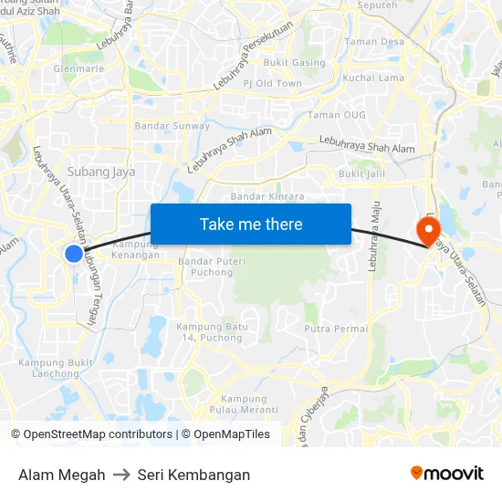 Alam Megah to Seri Kembangan map