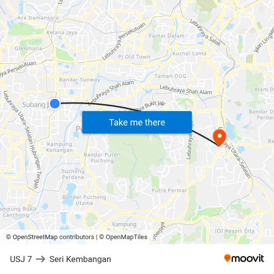 USJ 7 to Seri Kembangan map