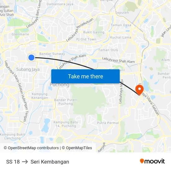 SS 18 to Seri Kembangan map