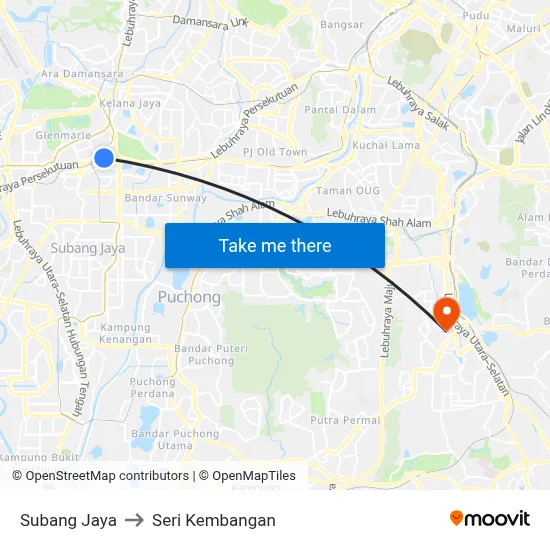 Subang Jaya to Seri Kembangan map