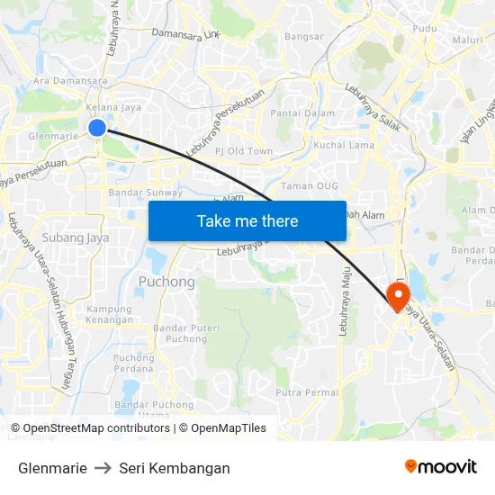 Glenmarie to Seri Kembangan map
