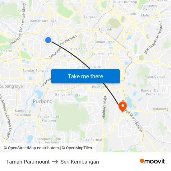 Taman Paramount to Seri Kembangan map
