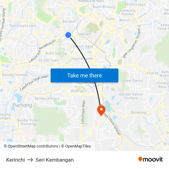 Kerinchi to Seri Kembangan map