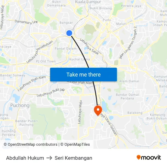 Abdullah Hukum to Seri Kembangan map