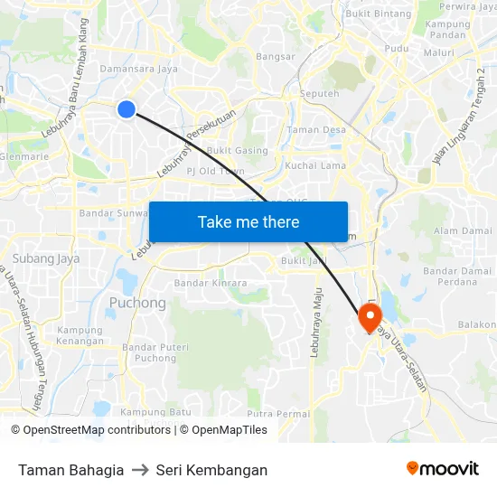Taman Bahagia to Seri Kembangan map