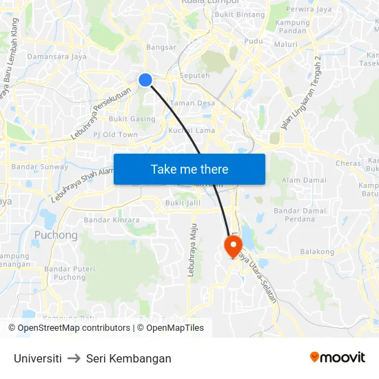Universiti to Seri Kembangan map