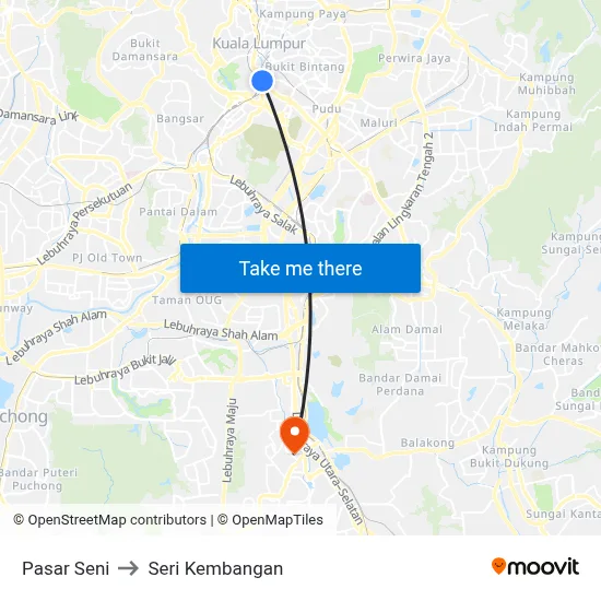 Pasar Seni to Seri Kembangan map