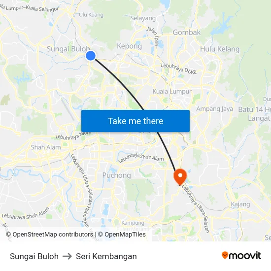 Sungai Buloh to Seri Kembangan map