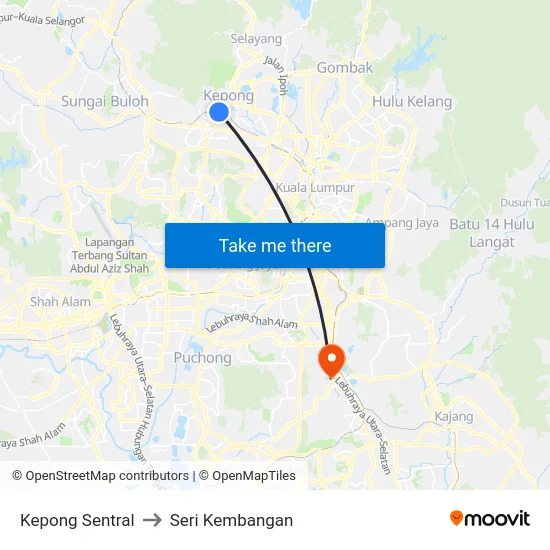 Kepong Sentral to Seri Kembangan map