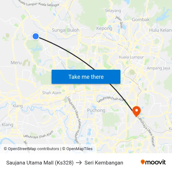 Saujana Utama Mall (Ks328) to Seri Kembangan map