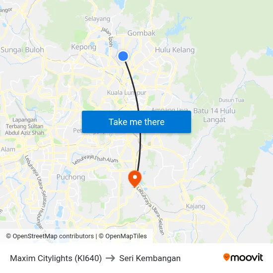 Maxim Citylights (Kl640) to Seri Kembangan map