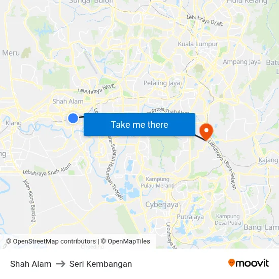 Shah Alam to Seri Kembangan map