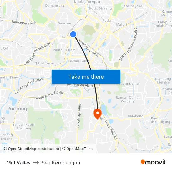 Mid Valley to Seri Kembangan map