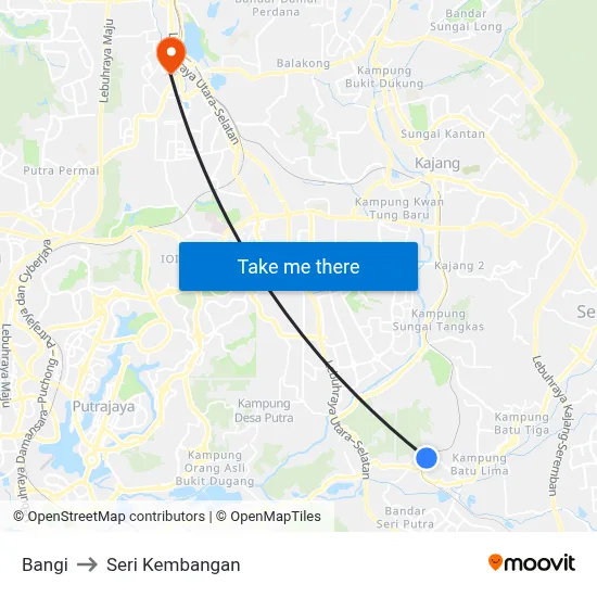 Bangi to Seri Kembangan map