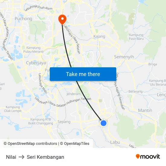 Nilai to Seri Kembangan map