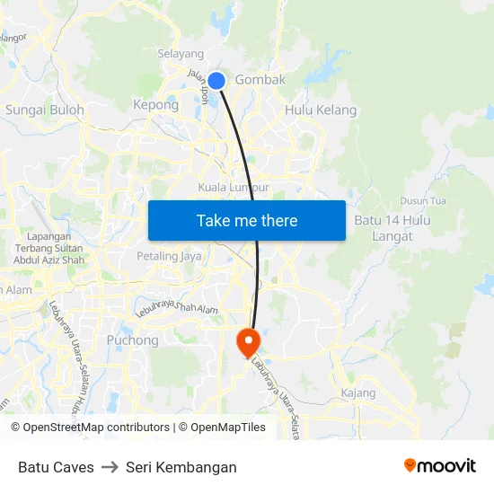 Batu Caves to Seri Kembangan map