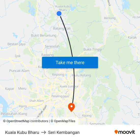 Kuala Kubu Bharu to Seri Kembangan map