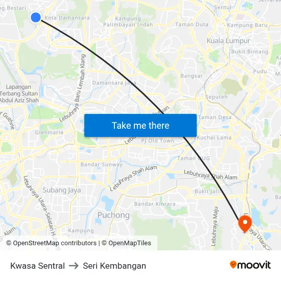 Kwasa Sentral to Seri Kembangan map