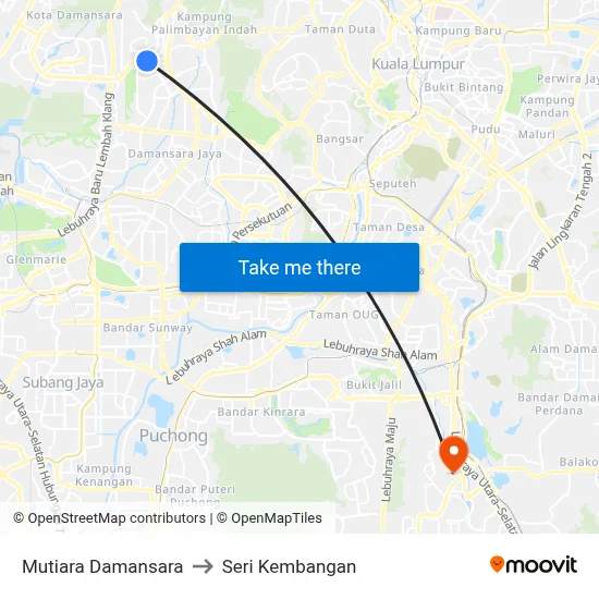 Mutiara Damansara to Seri Kembangan map