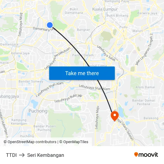 TTDI to Seri Kembangan map