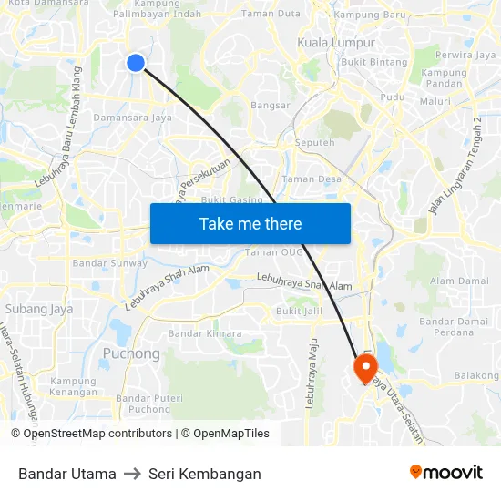 Bandar Utama to Seri Kembangan map