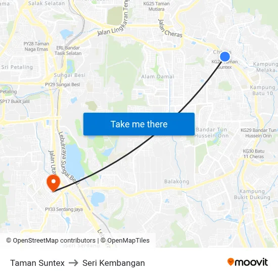 Taman Suntex to Seri Kembangan map