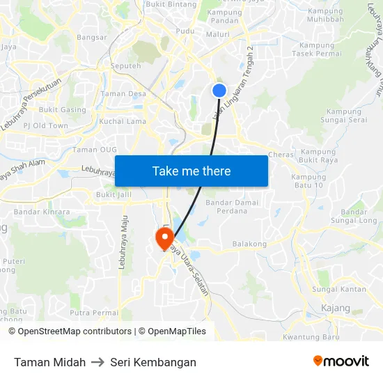 Taman Midah to Seri Kembangan map