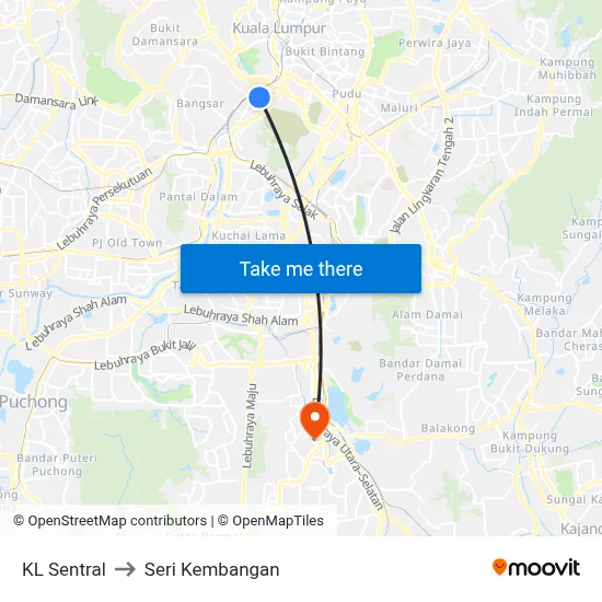 KL Sentral to Seri Kembangan map