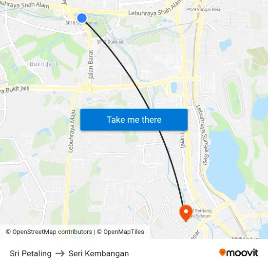 Sri Petaling to Seri Kembangan map