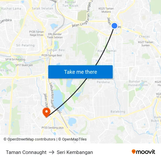 Taman Connaught to Seri Kembangan map