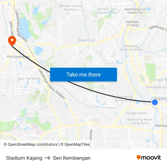 Stadium Kajang to Seri Kembangan map