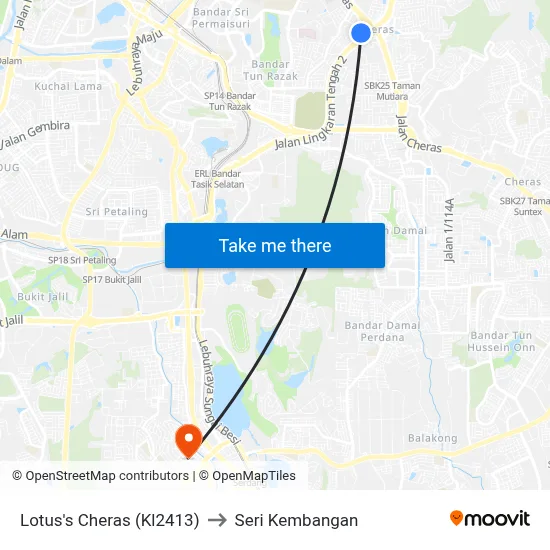 Lotus's Cheras (Kl2413) to Seri Kembangan map