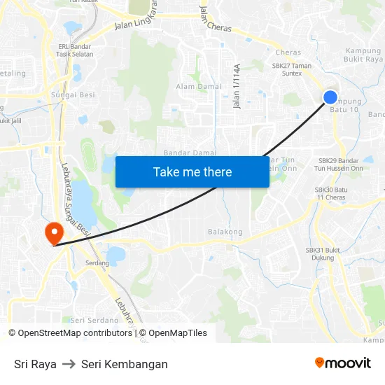 Sri Raya to Seri Kembangan map