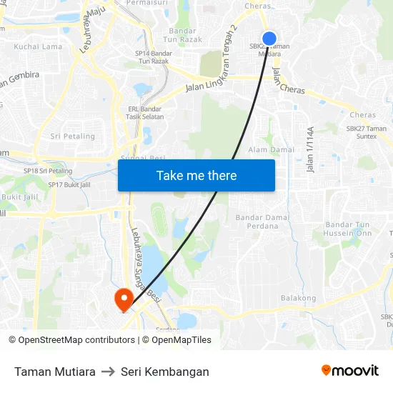 Taman Mutiara to Seri Kembangan map