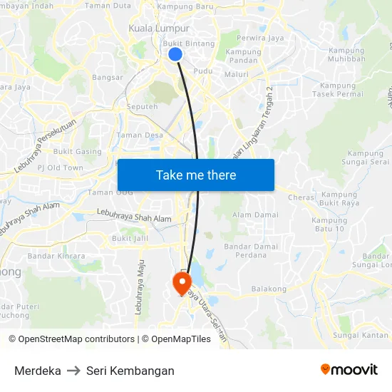 Merdeka to Seri Kembangan map