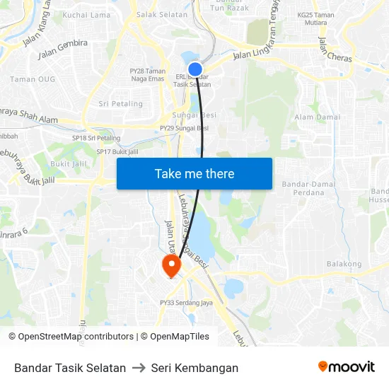 Bandar Tasik Selatan to Seri Kembangan map