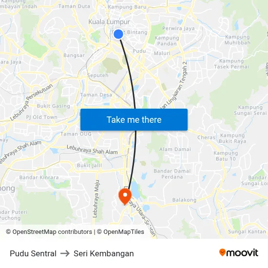 Pudu Sentral to Seri Kembangan map