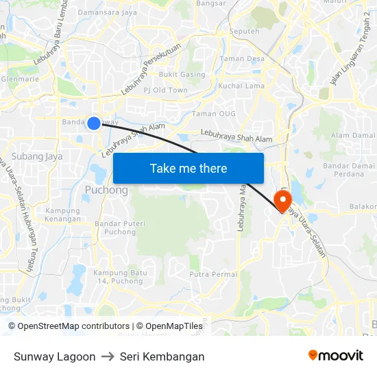 Sunway Lagoon to Seri Kembangan map