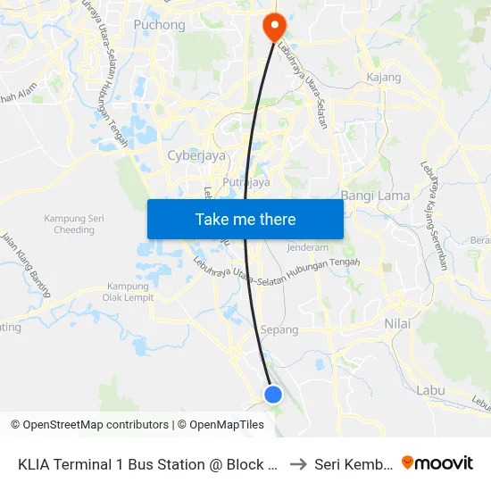 KLIA Terminal 1 Bus Station @ Block C (Sp355/Sp356) to Seri Kembangan map